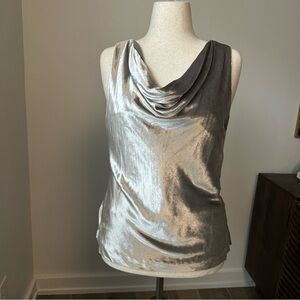 Talbots Shimmering Gray Silk Draped Sleeveless Blouse